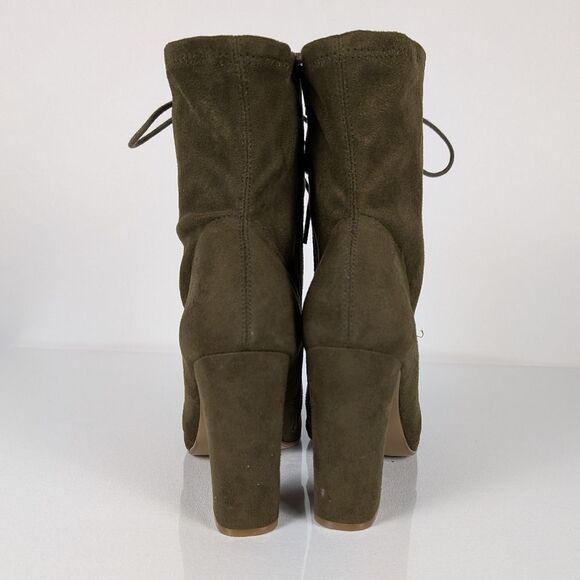 Steve Madden Lace-Up Boots Women's Size 9 Olive Green Suede Block Heel - Picture 5 of 9